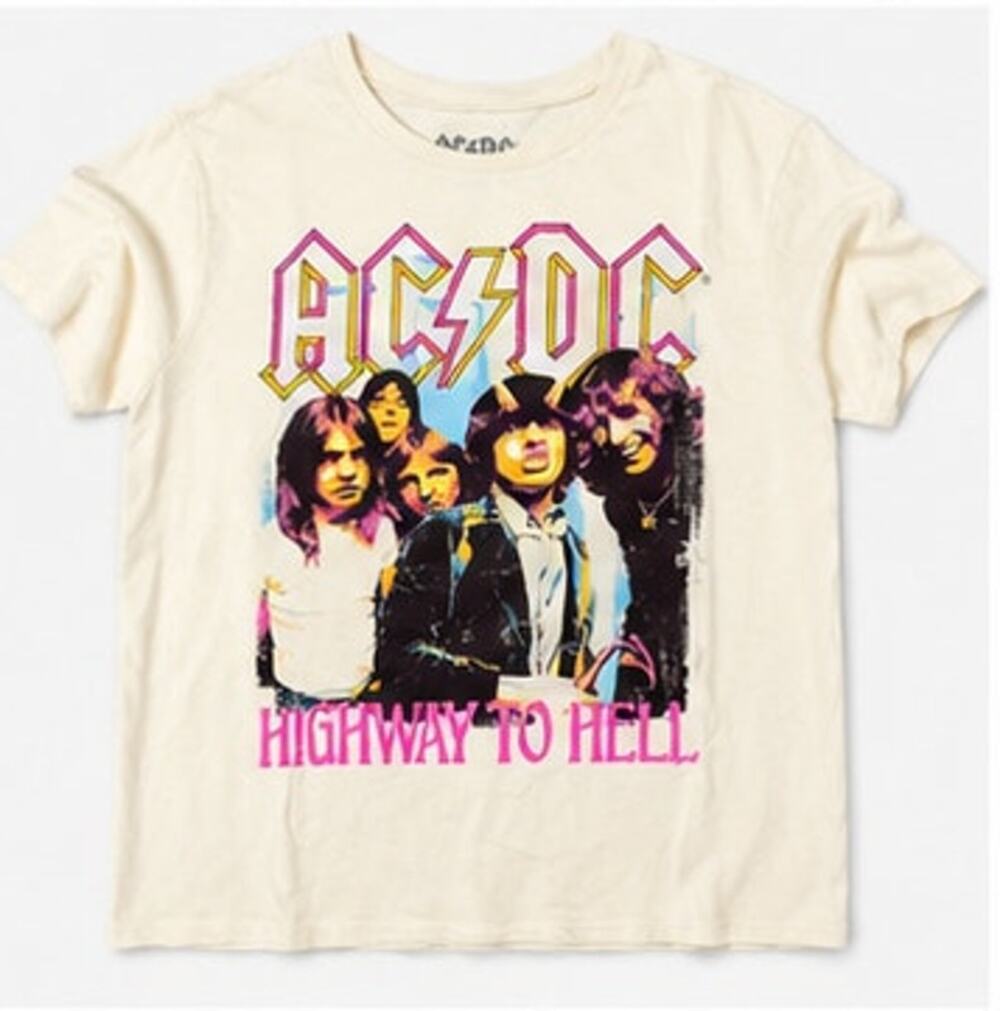 Hybrid Apparel AC/DC Highway to Hell Cream Neon Band Graphic Tee Large NWOT